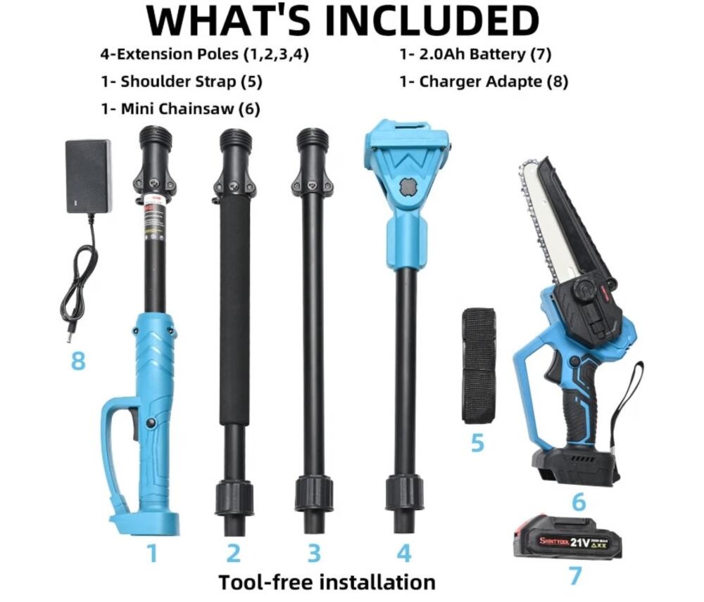 21V 2-in-1 Cordless Pole Saw Mini Chainsaw 14ft Reach Battery Charger Strap